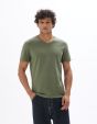 T-shirt slim col v en coton stretch - vert