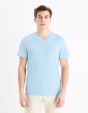 T-shirt col V 100% coton -bleu clair