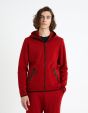 Sweat zippé à capuche coton mélangé - bordeaux
