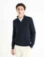 Pull col montant zippé 100% coton - marine