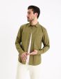 Chemise col français regular 100% coton - kaki