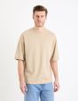 T-shirt col rond oversize coton mélangé - taupe