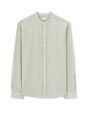 Chemise regular rayé col mao en lin coton - sauge
