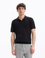 Polo regular en maille texturée coton mélangé - noir