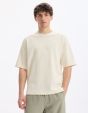 T-shirt oversize col rond 100% coton stretch - beige