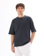 T-shirt oversize col rond 100% coton gaufré - noir