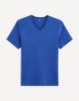 T-shirt col V coton stretch - bleu