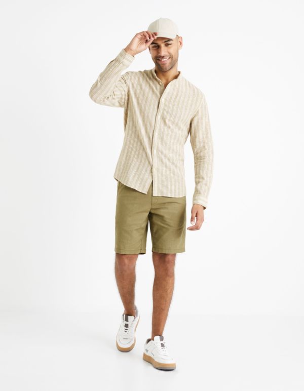 Chemise en lin et coton rayée - beige