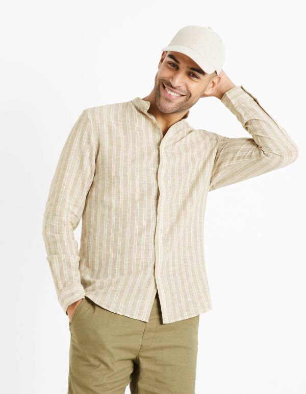 Chemise en lin et coton rayée - beige