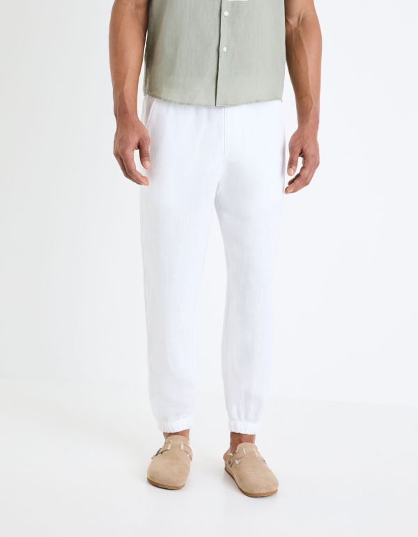 Pantalon jogger en lin - blanc
