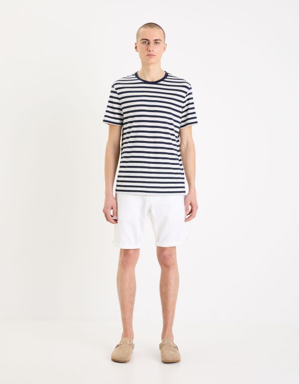 Short en coton effet maille - blanc