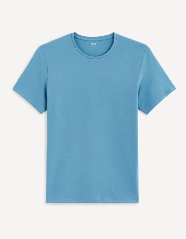 T-shirt à col rond en coton stretch - bleu
