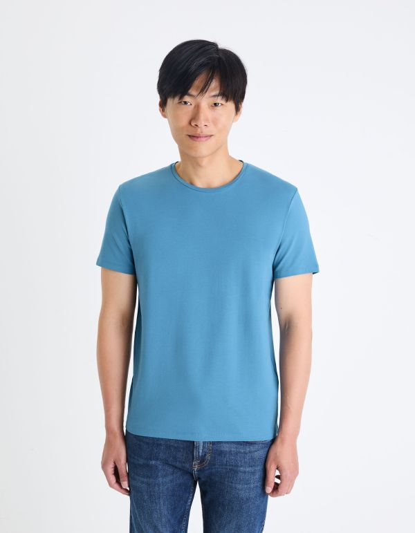T-shirt à col rond en coton stretch - bleu