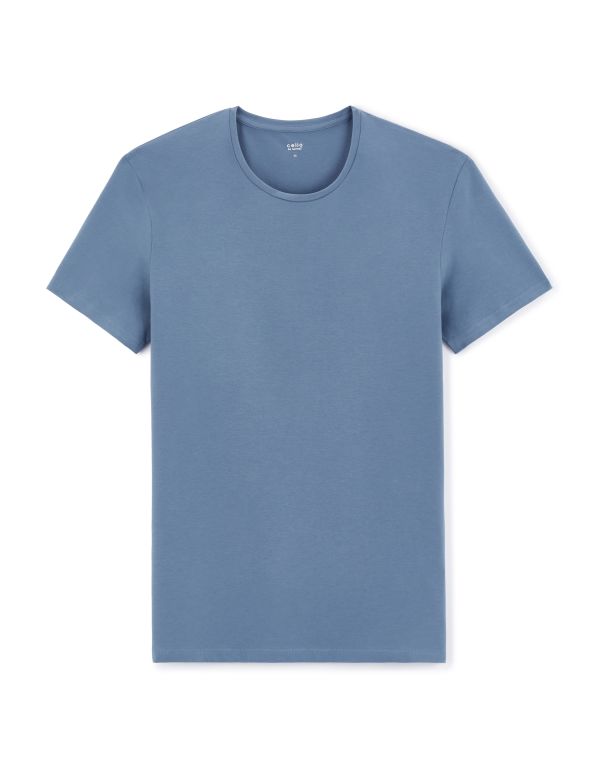 T-shirt slim col rond en coton stretch - marine