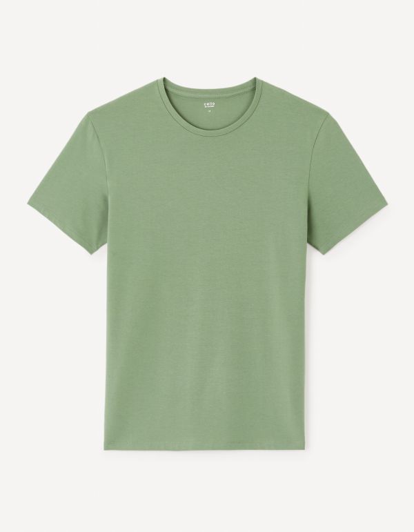 T-shirt col rond en coton stretch - vert
