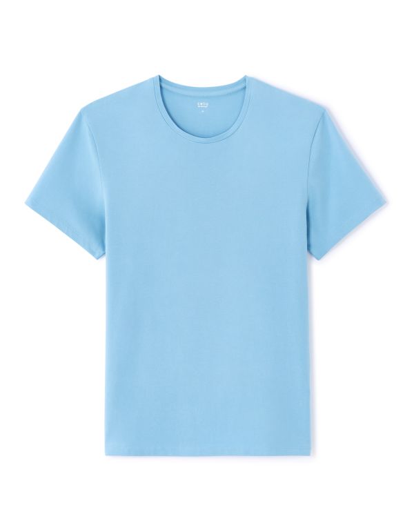 T-shirt slim col rond en coton stretch - bleu clair