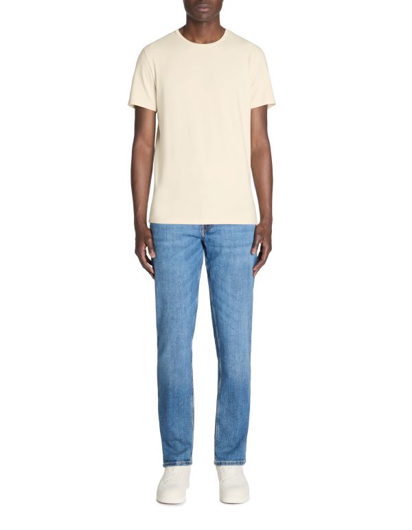 T-shirt slim col rond en coton stretch - bleu