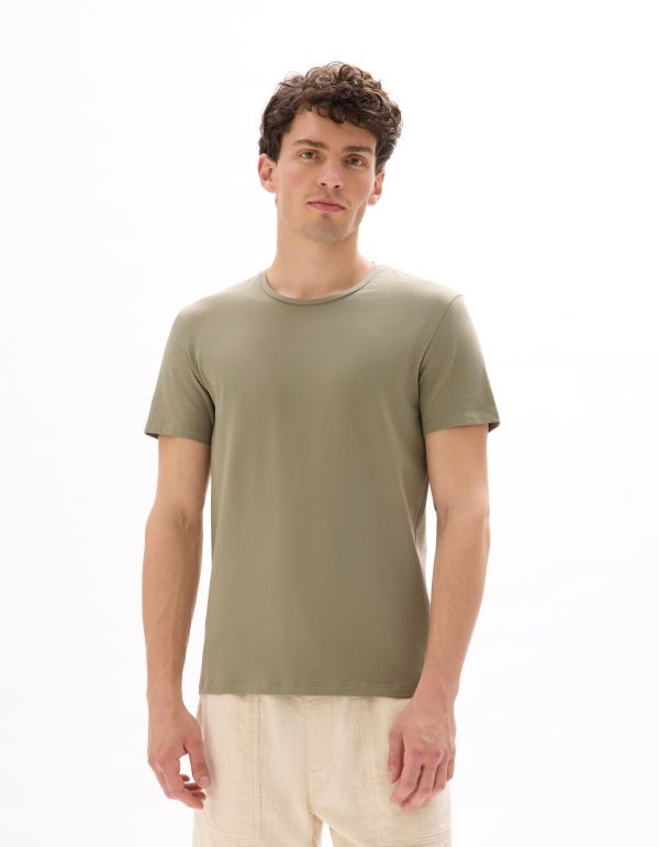 T-shirt slim col rond en coton stretch - laurier