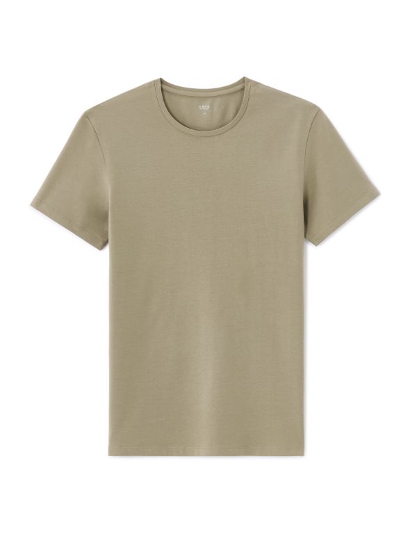T-shirt slim col rond en coton stretch - laurier