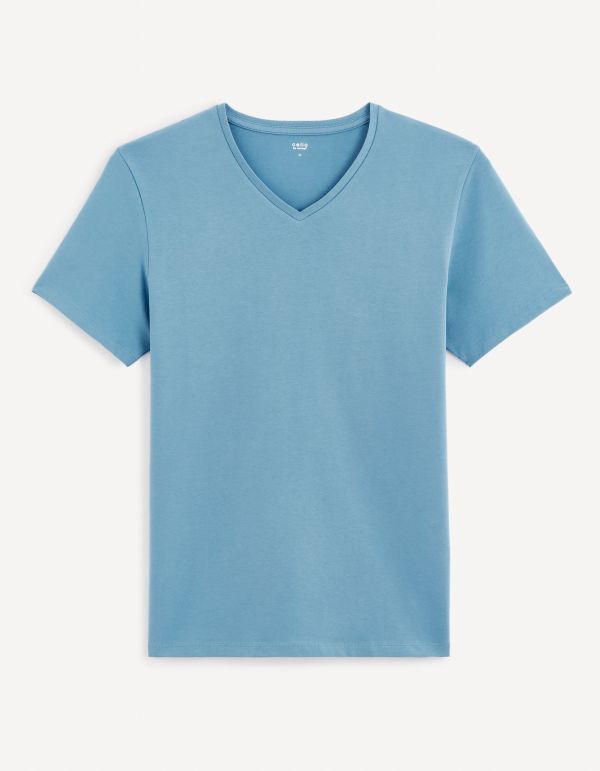 T-shirt col V slim stretch - bleu dur