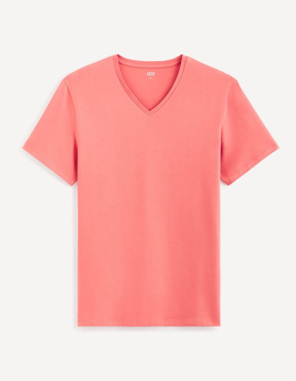 T-shirt col V coton stretch - bois de rose