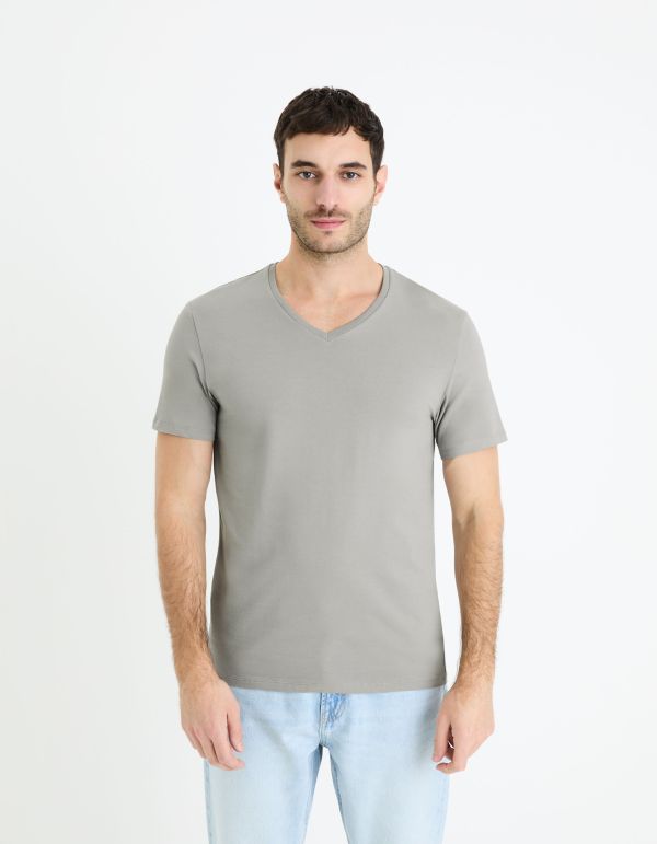 T-shirt col V slim stretch - gris moyen