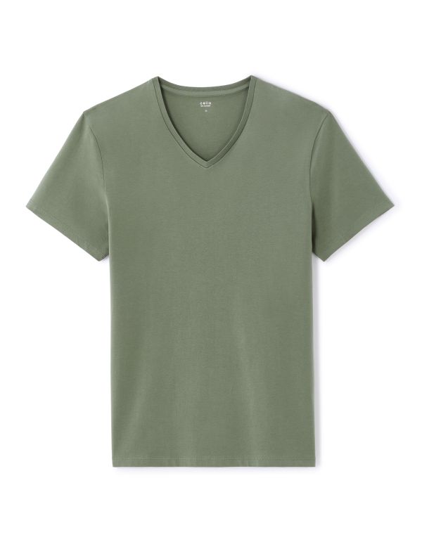 T-shirt slim col v en coton stretch - vert