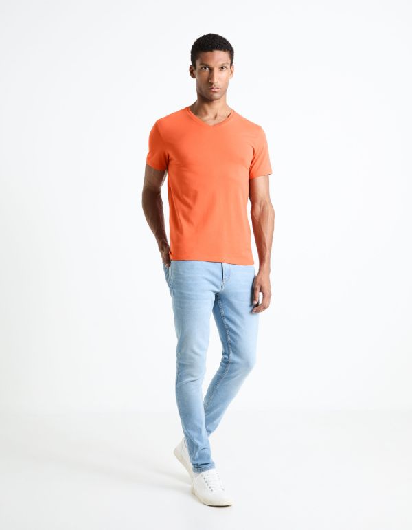 T-shirt col V coton stretch - orange