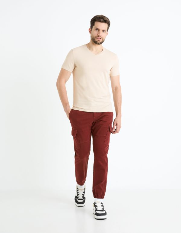 T-shirt col V coton stretch - beige