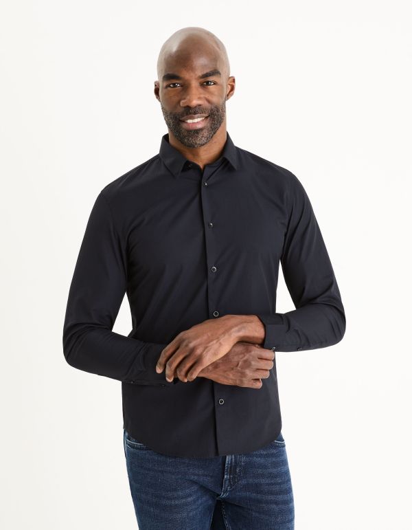 Chemise slim en coton - noir