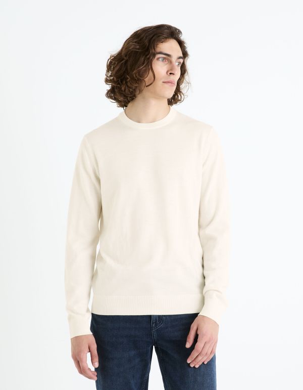 Pull col rond 100% laine mérinos - beige