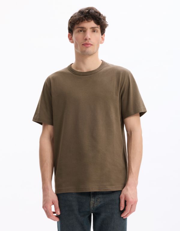 T-shirt boxy col rond 100% coton - taupe