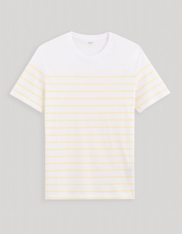 T-shirt col rond marinière 100% coton - jaune