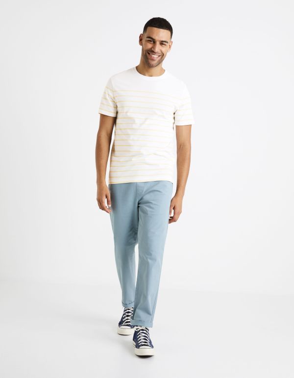 T-shirt col rond marinière 100% coton - jaune