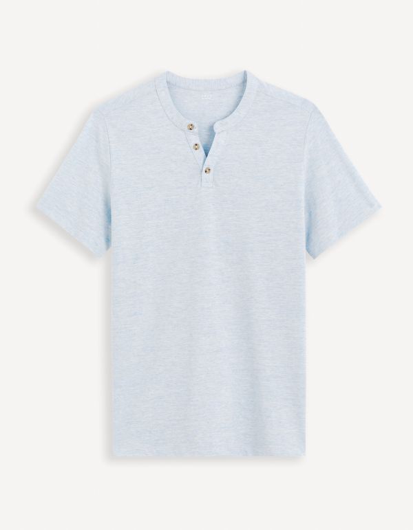 T-shirt col henley en coton mélangé - bleu clair