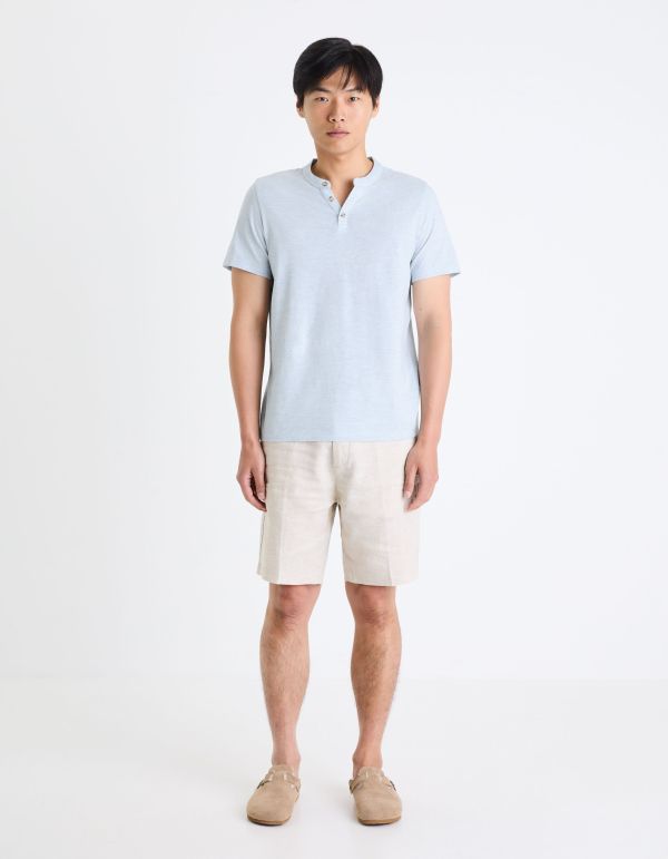 T-shirt col henley en coton mélangé - bleu clair