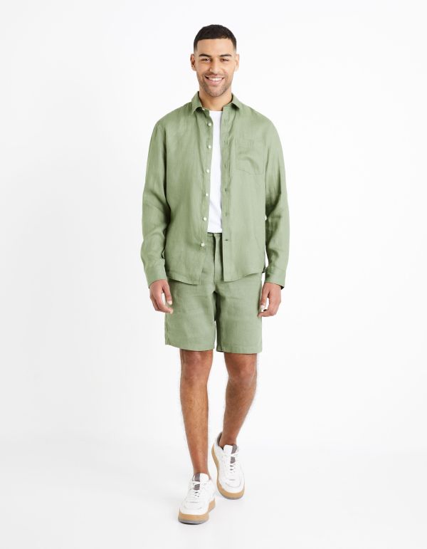 Bermuda 100% lin - olive