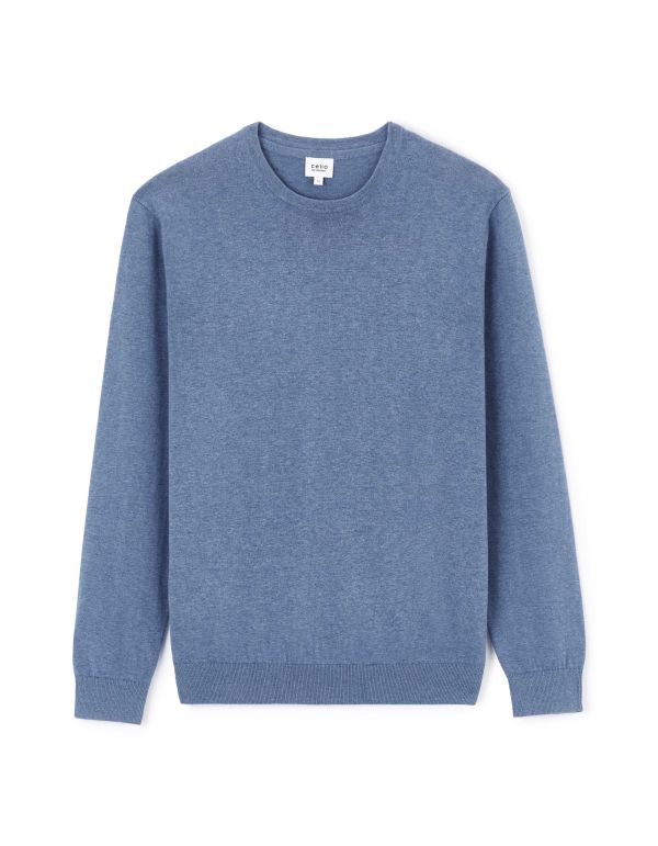 Pull col rond 100% coton - bleu