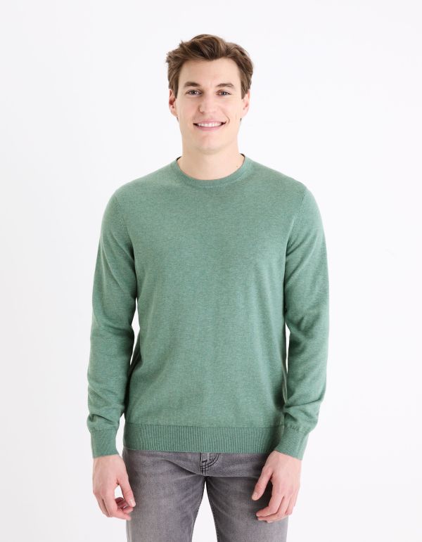 Pull col rond 100% coton - vert