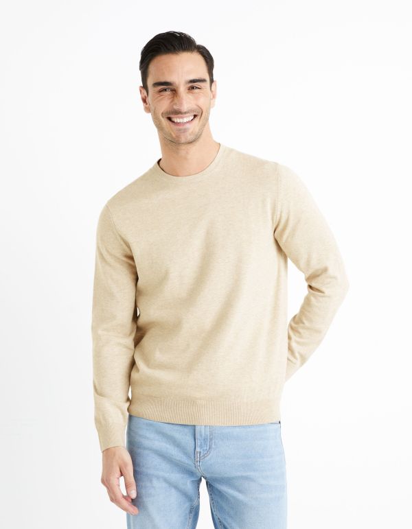 Pull col rond 100% coton - beige