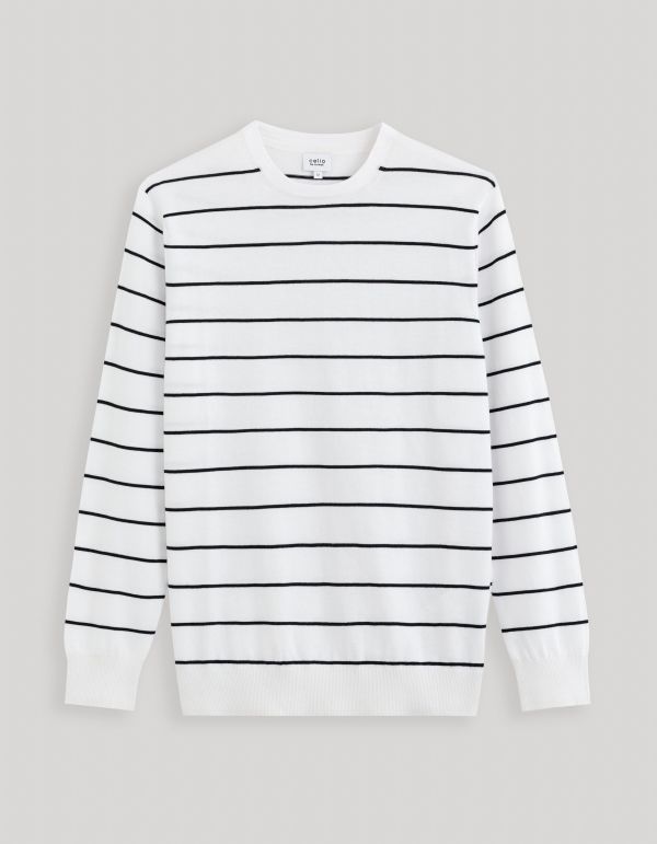 Pull col rond 100% coton - blanc