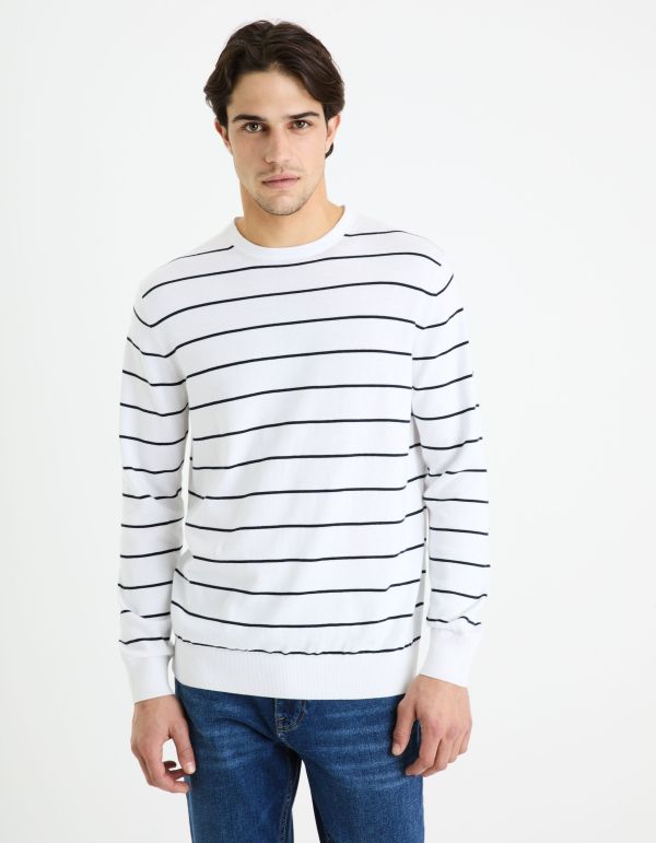 Pull col rond 100% coton - blanc