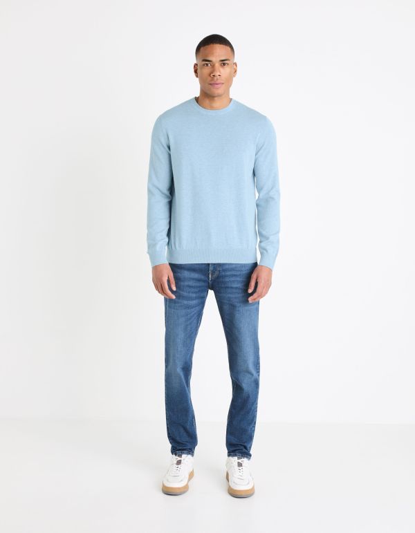Pull col rond 100% coton - bleu clair