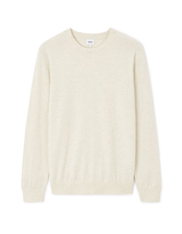 Pull col rond 100% coton - beige clair