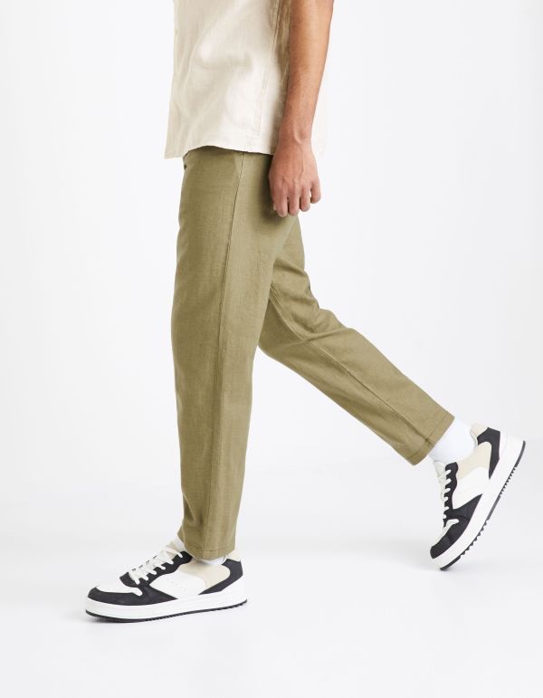 Pantalon straight en lin coton - vert