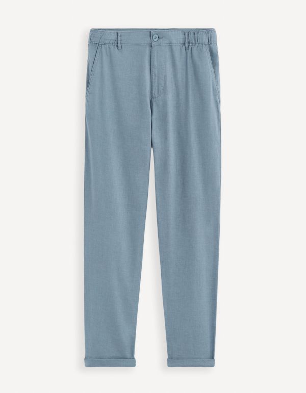 Pantalon straight en lin et coton - bleu
