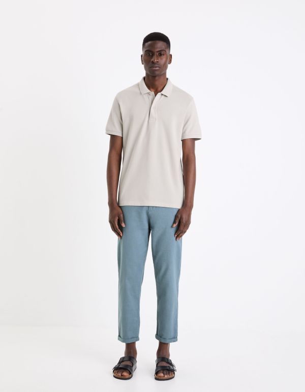 Pantalon straight en lin et coton - bleu