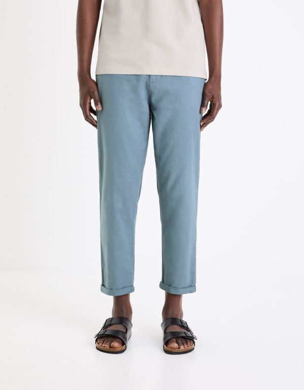 Pantalon straight en lin et coton - bleu