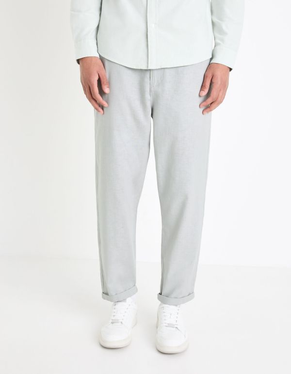 Pantalon straight en lin mélangé - gris