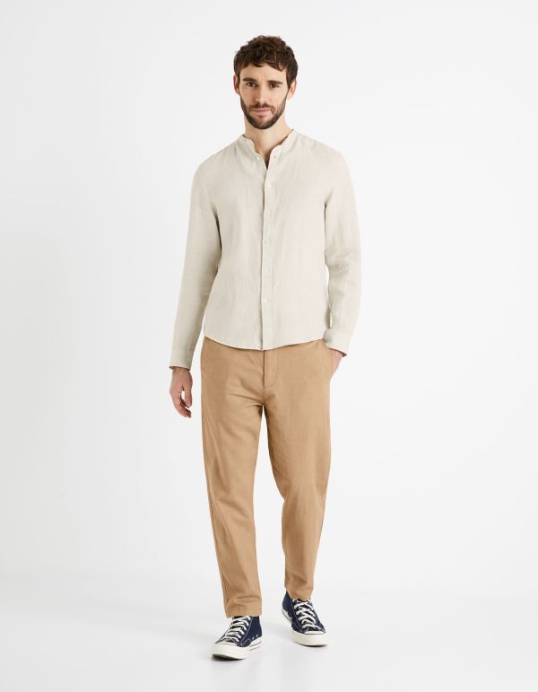 Pantalon straight en lin coton - beige